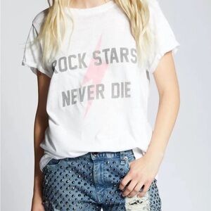 Recycled Karma White Tee with Pink Lightning Bolt